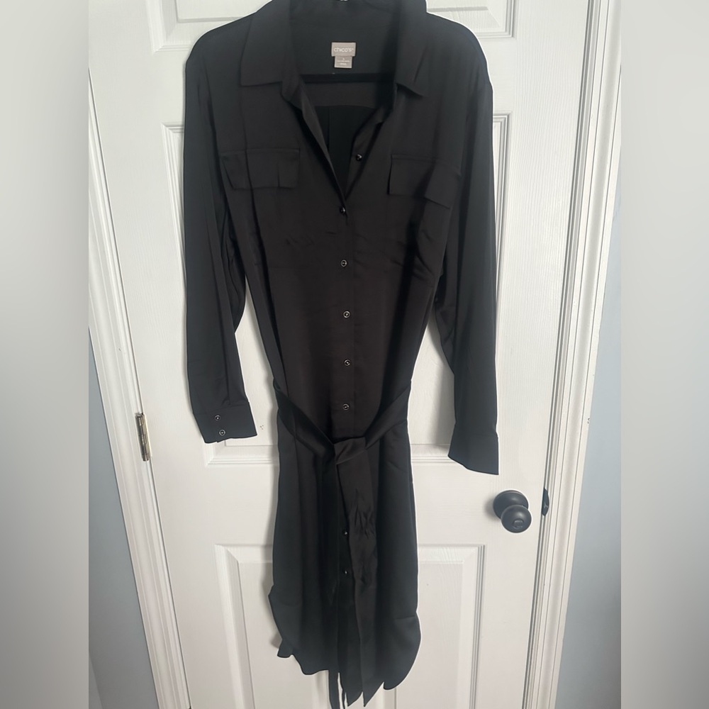 Black button down shirt dress with belt